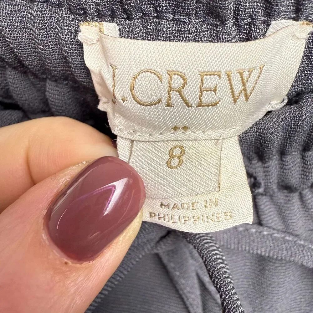 J Crew Pants Womens 8 Gray Pleated Tapered Leg Drawstring Elastic Waist Preppy